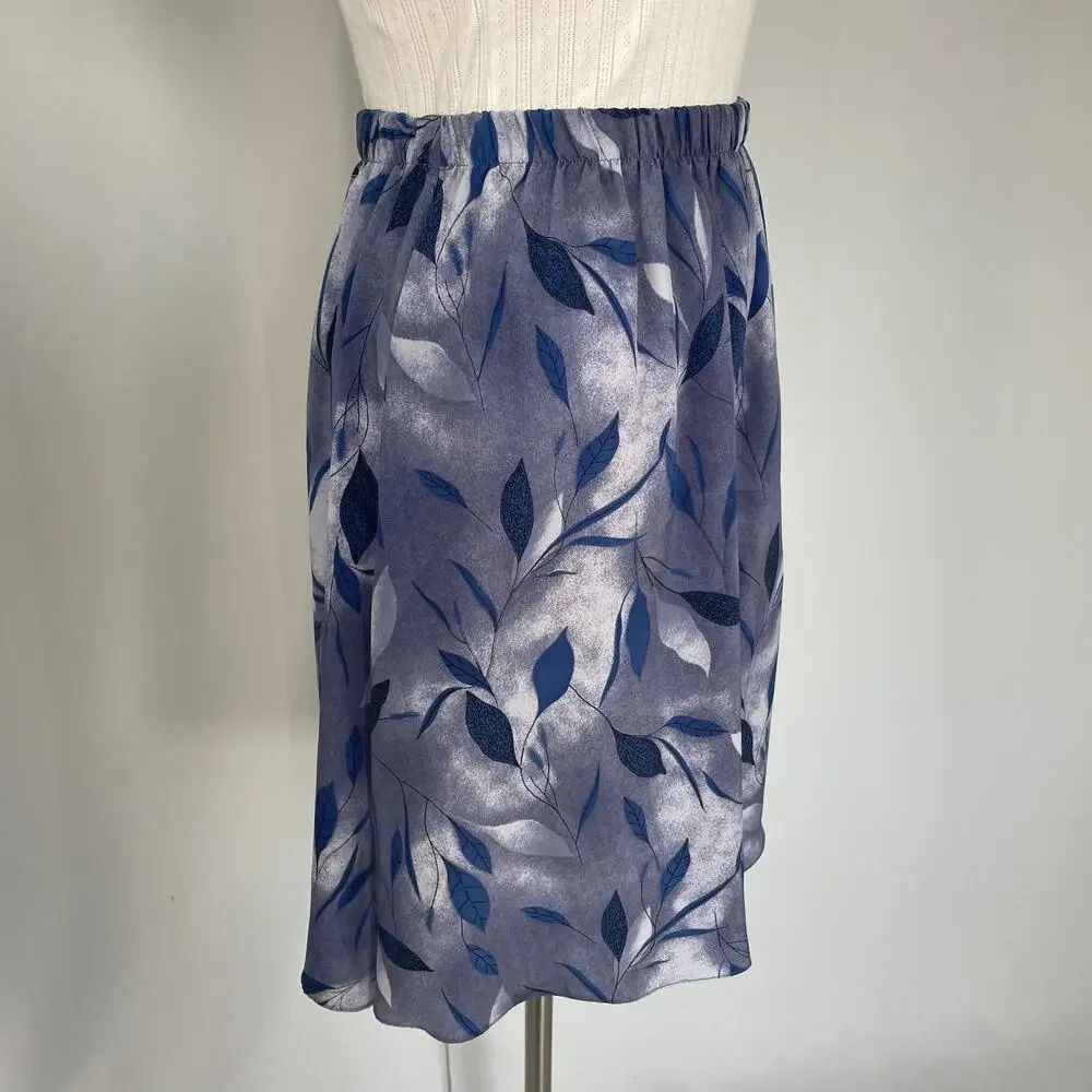 Vintage Mini Skirt Size 12P 12 Petite Blue Abstract Leaf Print A Line Boho 90s